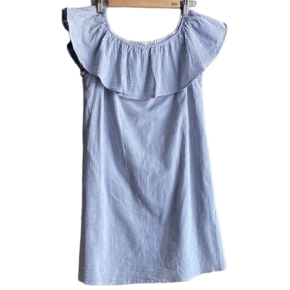Eliza J blue and white seersucker stripe mini dress size 10. - Picture 4 of 11
